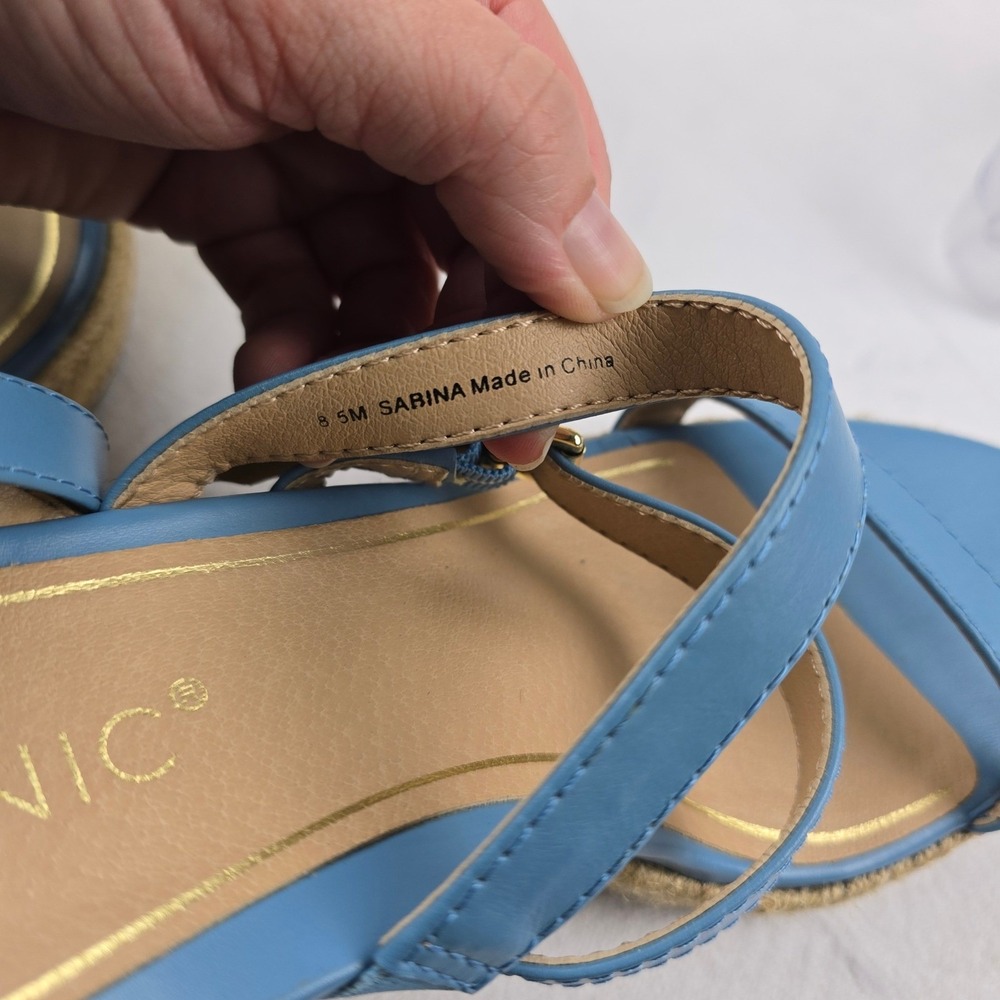 Vionic Sabina Blue Leather Espadrille Wedge Sandals Women's Size 8.5 - Picture 8 of 8